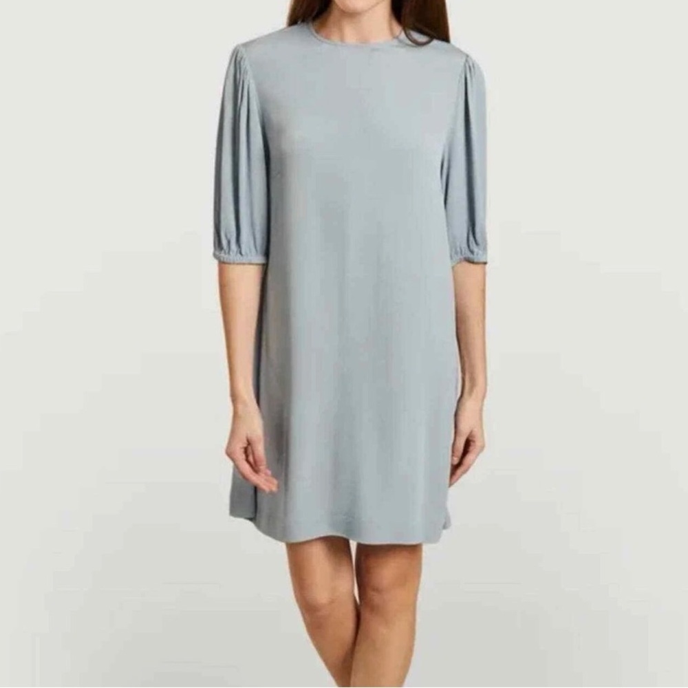 NWT Samsoe Samsoe Aram Dusty Blue Puff Sleeve Shift Dress Size XL